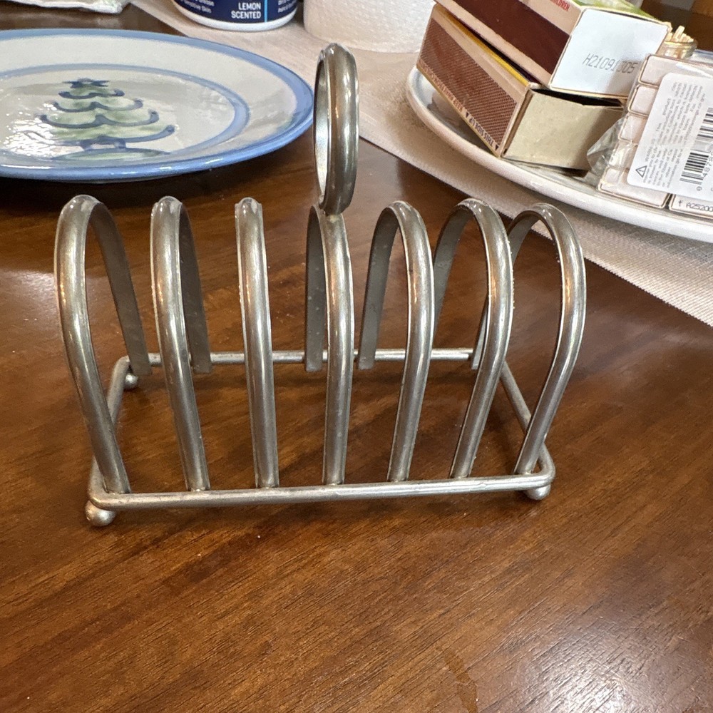 Silver Metal Toast Rack, 6 Slot Rectangular Freestanding Kitchen Holder, Medium