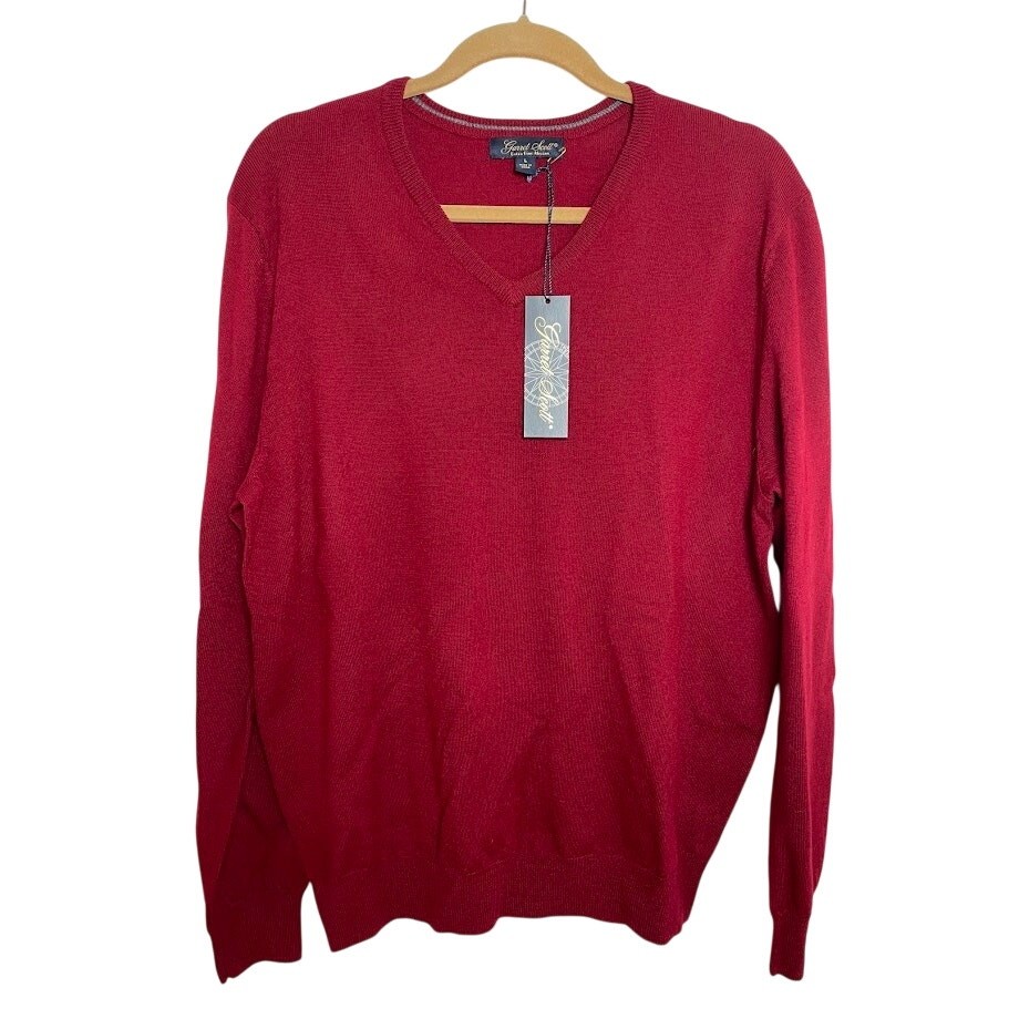 NEW Garret Scott Extra Fine Merino Wool Sweater Red Size Men’s Large L V Neck