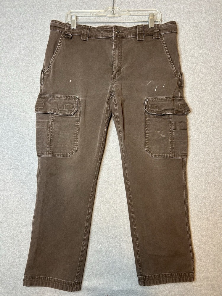 Duluth Trading Co Pants Mens 38X30 Brown Duck Canvas Carpenter Cargo Workwear