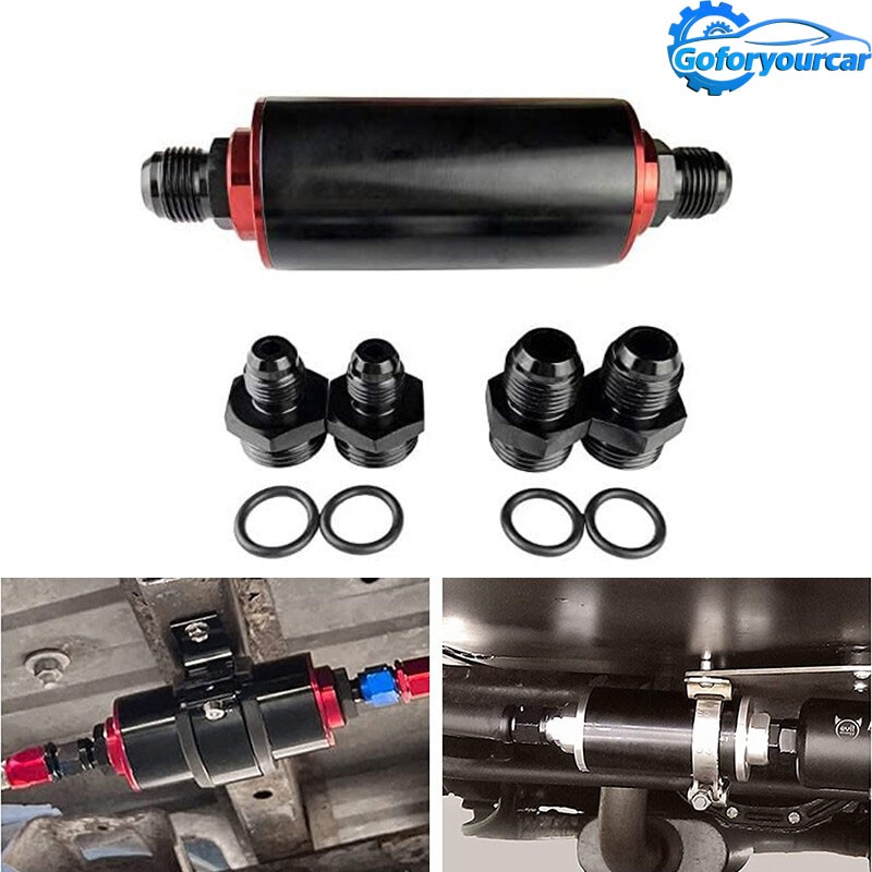High Flow Inline Fuel Filter 100 Micron Cleanable 6AN 8AN 10AN Adapter Universal