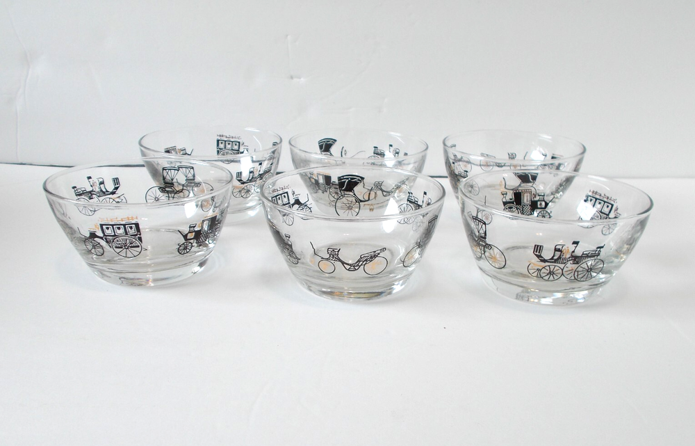 VTG Libbey Curio Line Dessert Berry Snack Bowls MCM Set of 6 Carriages Buggies