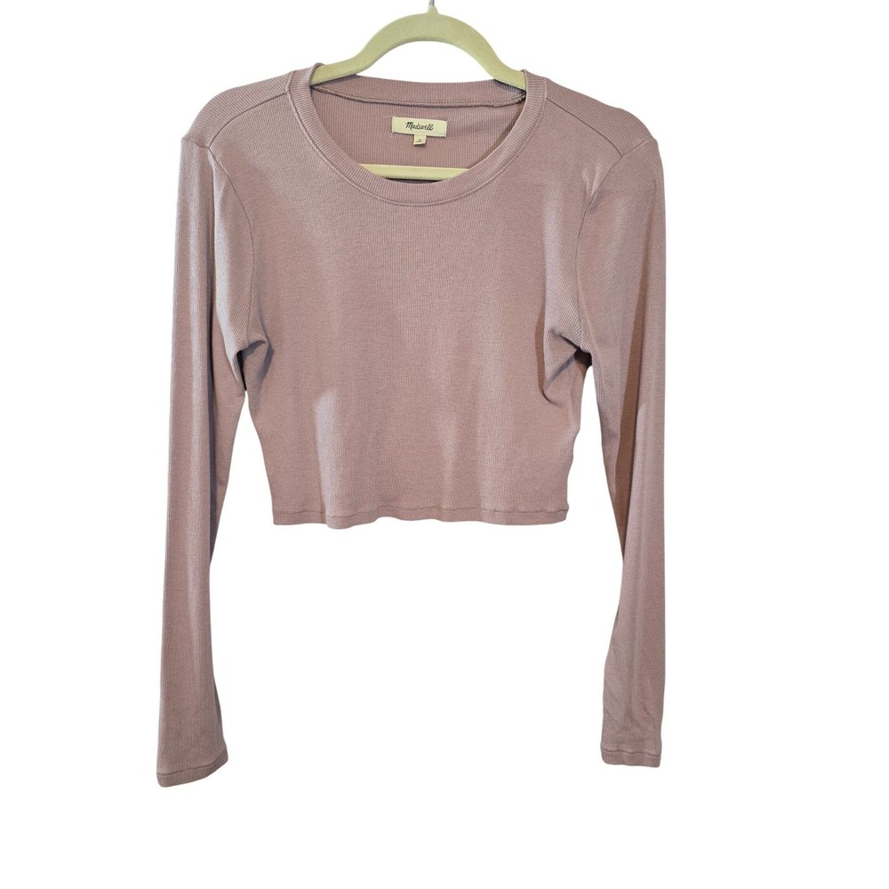 Madewell Ribbed Knit Crop Long Sleeve Top Dusty Rose Mauve M Cotton Modal Blend