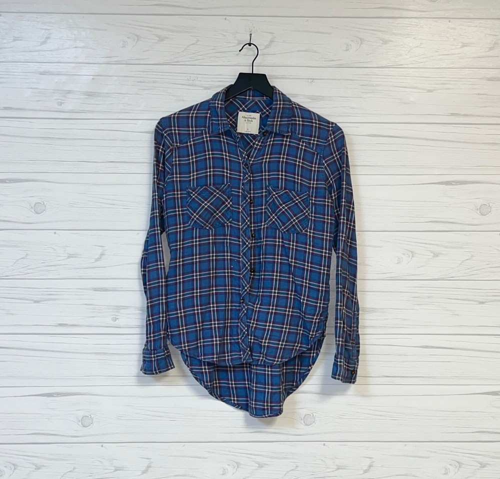 Abercrombie & Fitch plaid shirt womens size small button up long sleeve blue