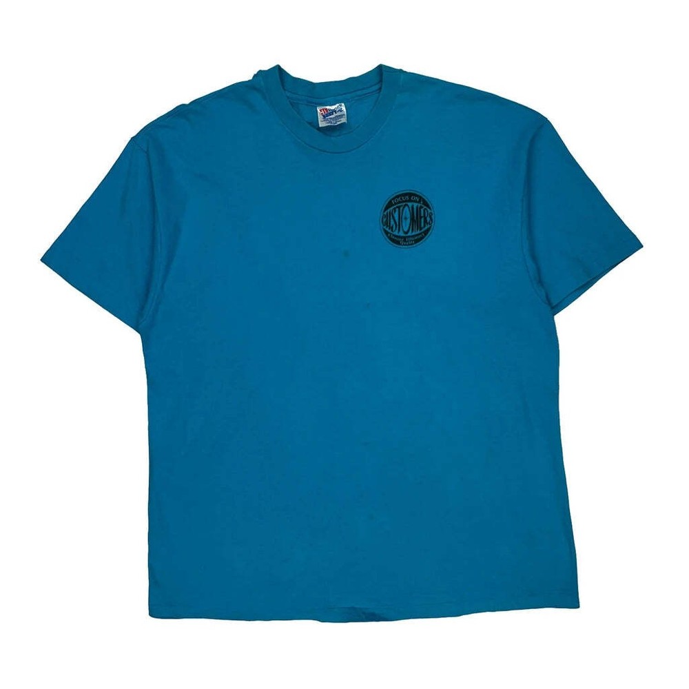 Hanes Single Stitch T-Shirt - XL Blue Cotton