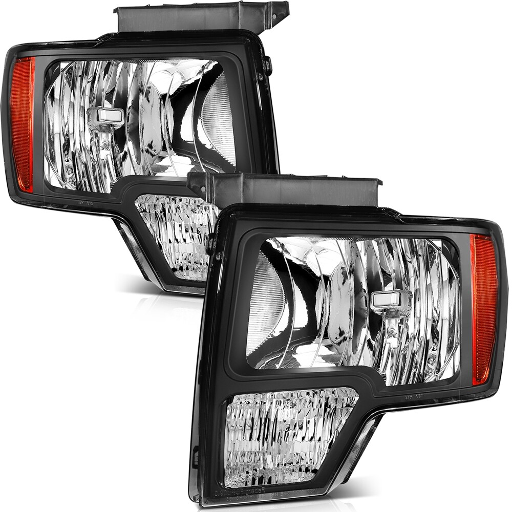 For 2009-2014 Ford F150 Black Housing Headlights Assembly Front Headlamps Pair