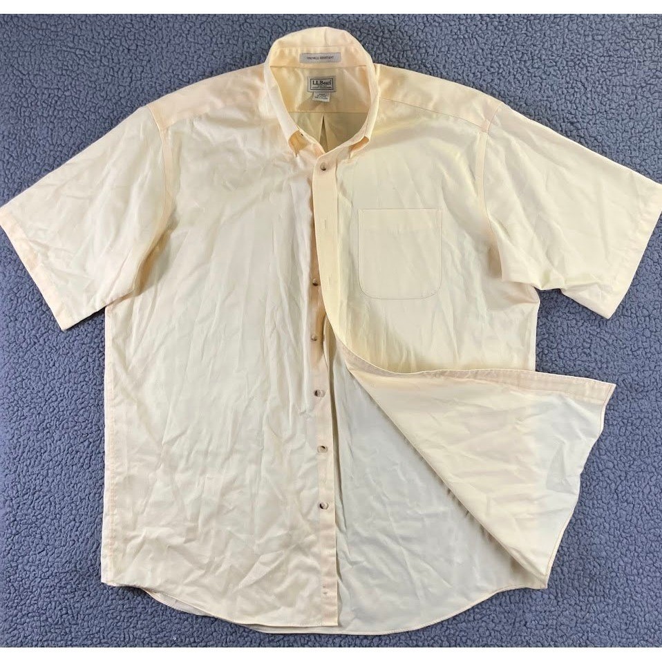 LL Bean Mens XL Tall Button Down Shirt Yellow Wrinkle Resistant Cotton