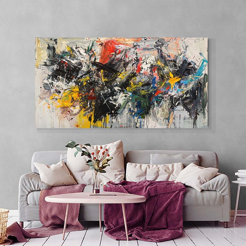 hand painted yellow canvas wall art aesthetic abstract graffiti modern abstract-image