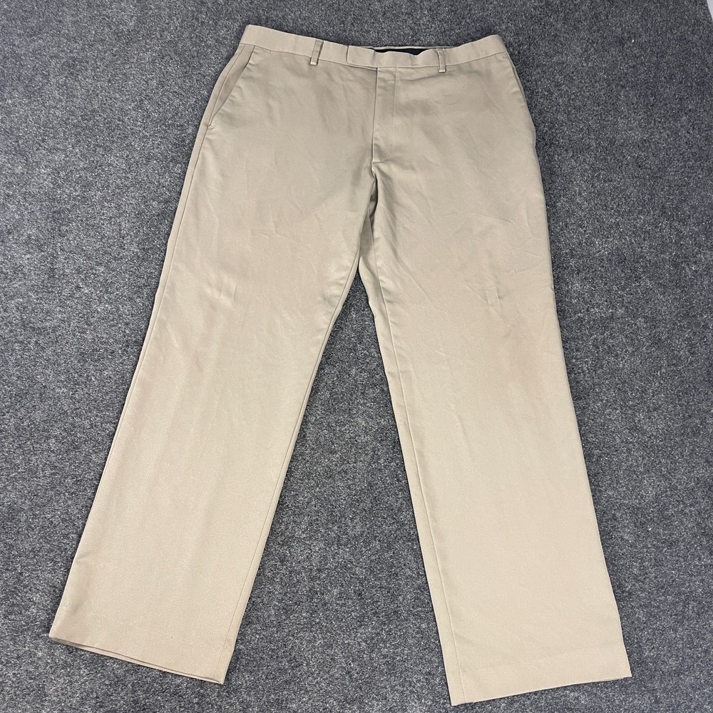 Claiborne Mens Dress Pants 34x30 Khaki Flat Front Polyester Slacks Classic Fit