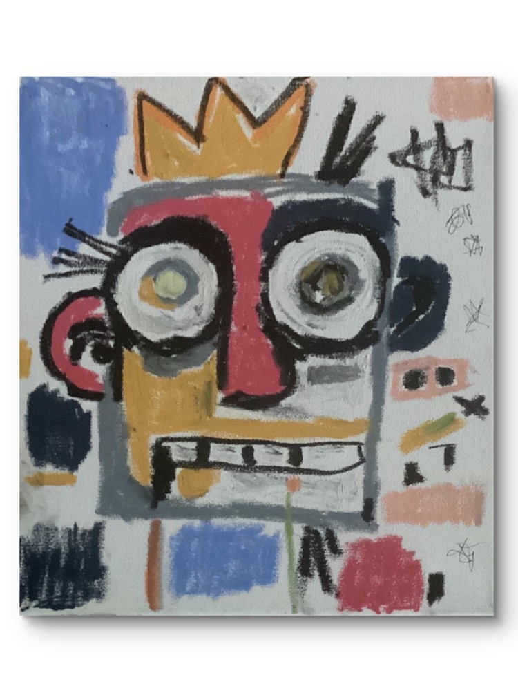 Basquiat Style Graffiti Abstract Art Face Original Oil Pastel 11 by 14 on Canvas-image
