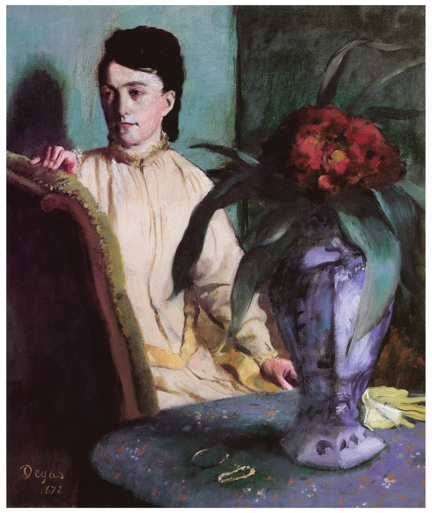 Decor Poster. Fine Graphic Art Design. Lady across flower vase. Wall Art. 1831