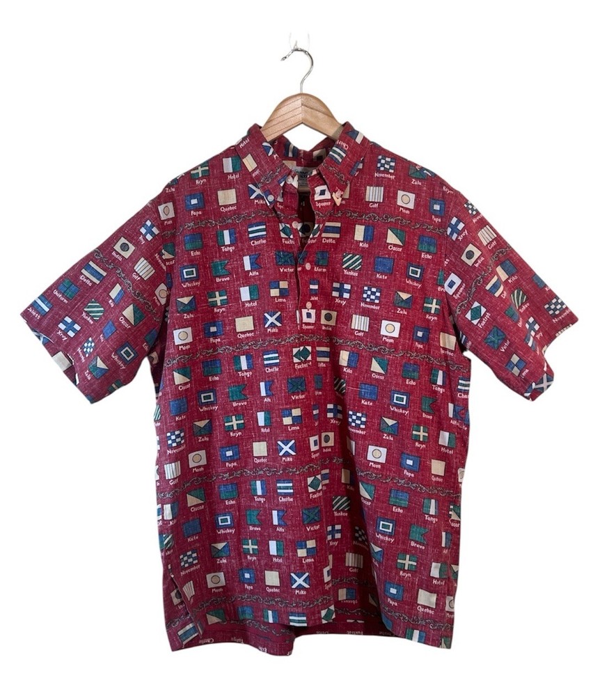 Reyn Spooner Charlie Foxtrot Signal Flag Shirt Reverse Print Red Large
