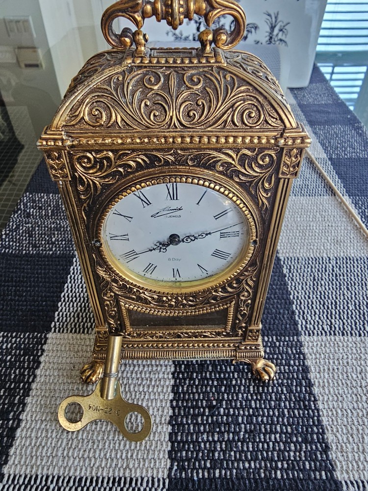 ANTIQUE GERMAN 8 DAY 4-JEWEL CARRIAGE CLOCK BY W &A SCHMID-SCHLENKER, W/Key