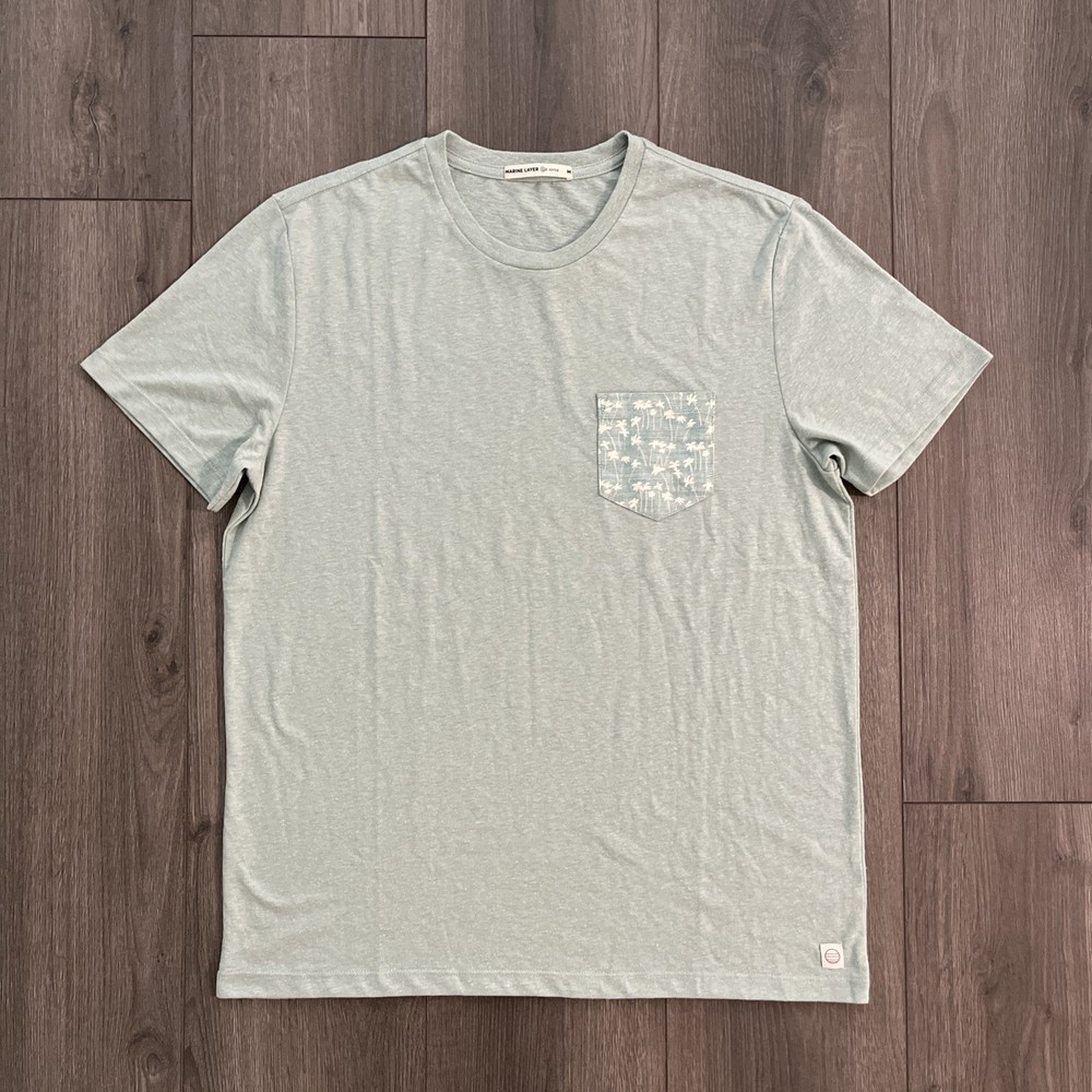 Marine Layer Short Sleeve T-Shirt Mens M Pocket Green
