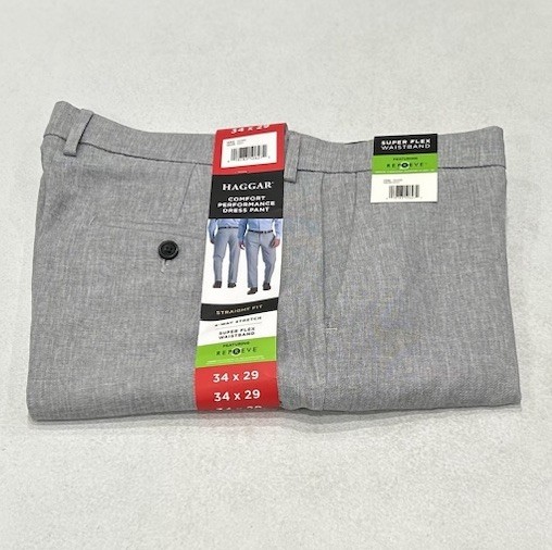 Haggar Mens Stretch Comfort Straight Fit Pants Gray 34X29