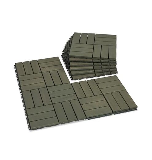 Acacia Wood Interlocking Deck Tiles in Muted Green - 9 Pack-image