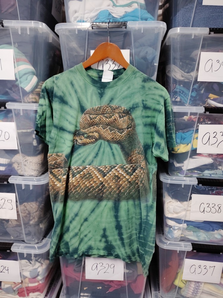 Vtg Rattle Snake Tie Dye Graphic Tee Size M Wrap Around Graphic A351
