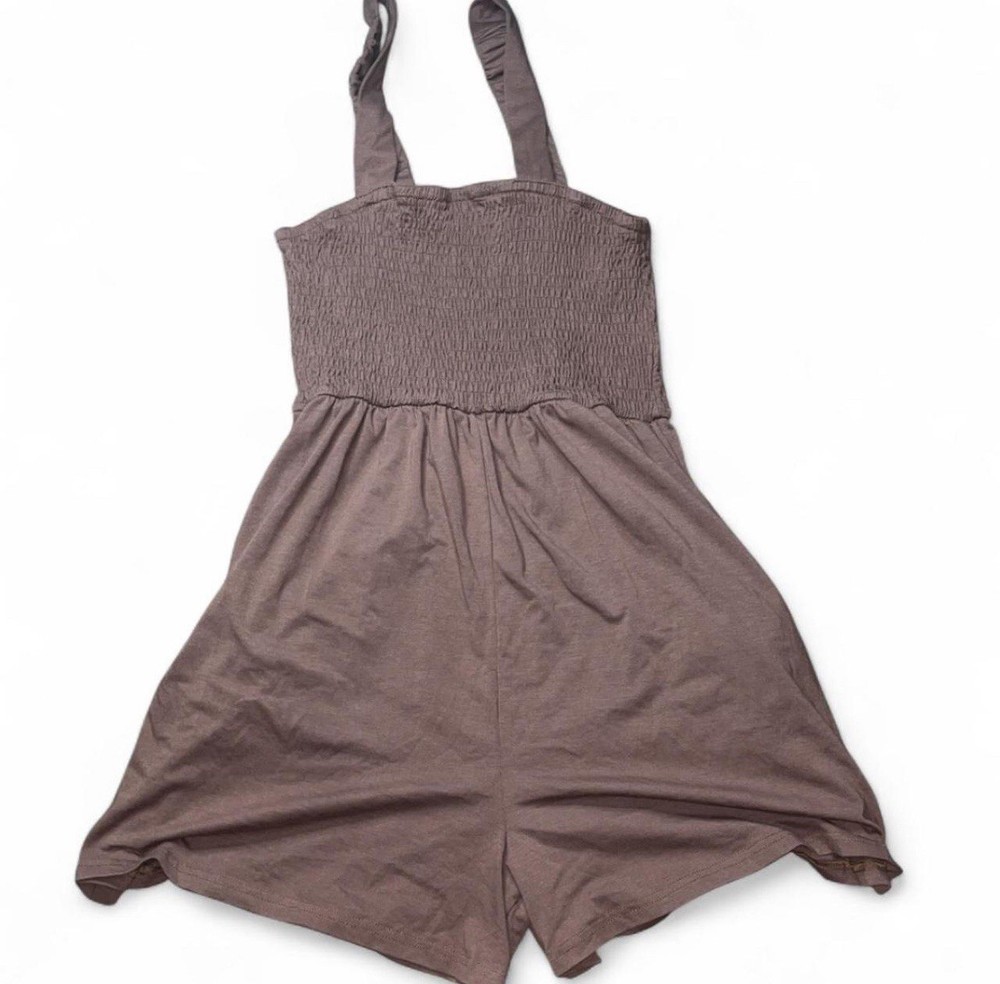 Brown Stretchy Romper w Pockets Casual Comfy Easy Wear Women’s Size M
