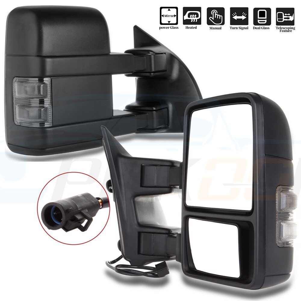 Pair Power+Heated+Smoke Signal Tow Mirrors For 99-07 Ford F250-F550 Super Duty