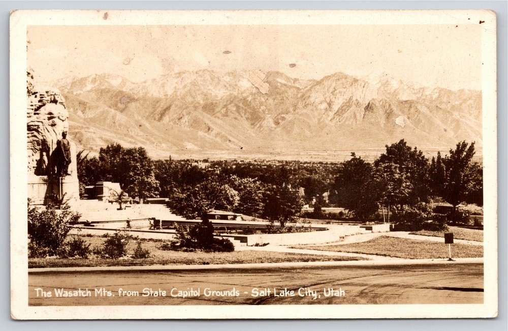 RPPC~Wasatch Mountains From Capitol Grounds Salt Lake City~Real Photo Postcard