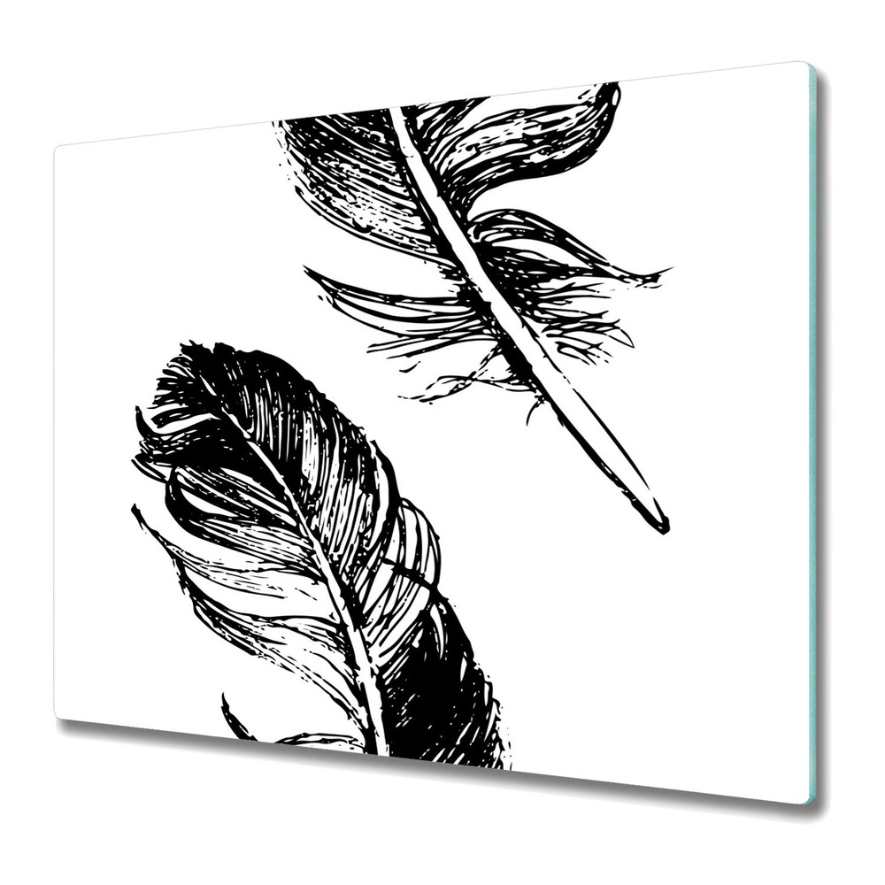 Glass Worktop Kitchen Chopping Board Feather Black and White Bird 60x52