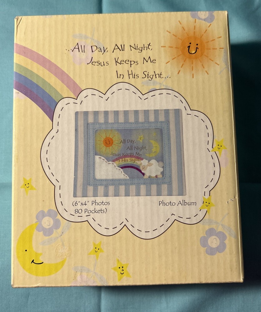 Baby's Photo Album 6“ X 4“ Holds 80 Photos Blue RELIGIOUS Christian