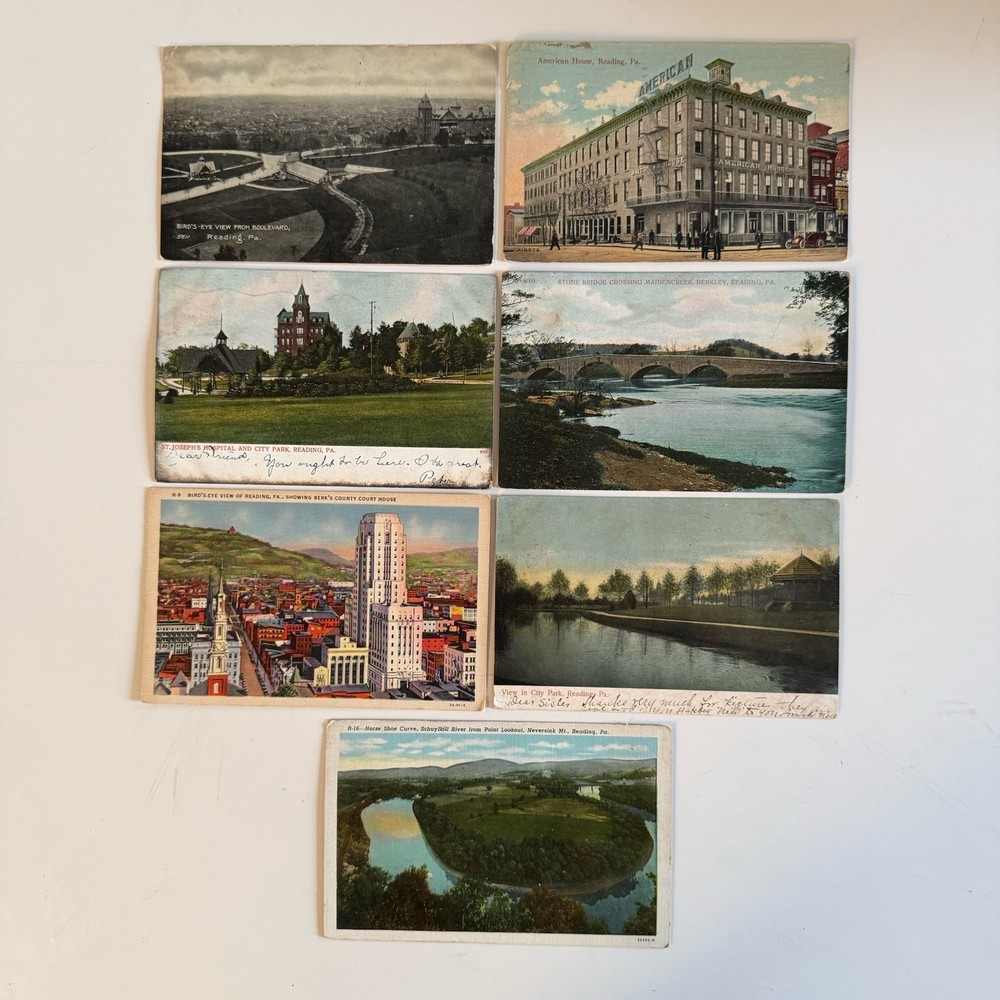 Lot of 7 Vintage Reading PA Postcards 1908–1917 Schuylkill River City Views