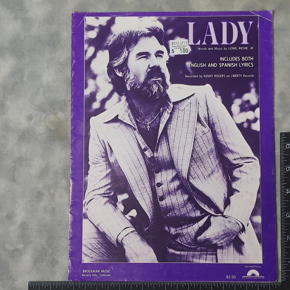 1980 Kenny Rogers LADY Sheet Music Brockman Lionel Richie Eng/Spanish Lyrics PVG