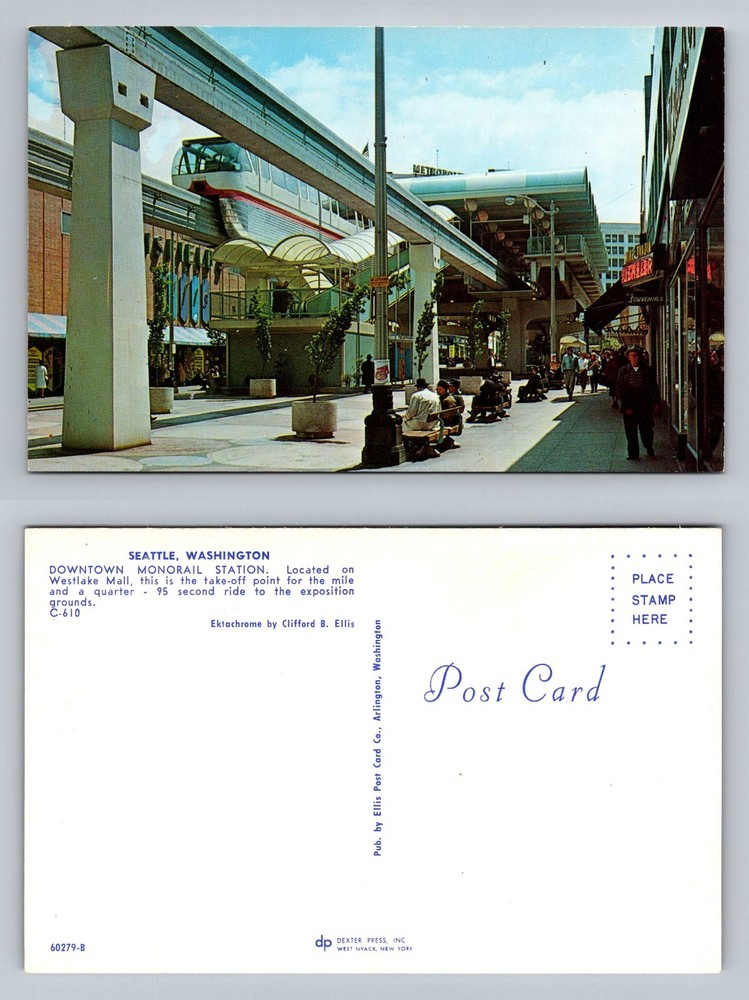 Seattle, WA-Washington, Downtown Monorail Station Westlake Mall Vintage Postcard