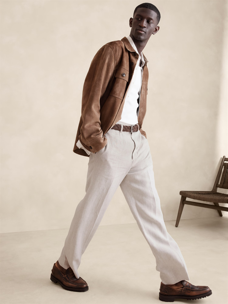 NEW Banana Republic 32R Tailored Straight Linen Pant 32 Reg Beige #468754