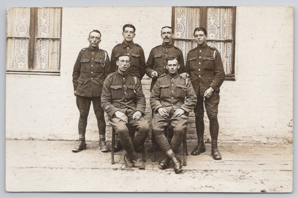 WWI Era Real Photo Postcard RPPC British Soldiers Military Group Uniforms