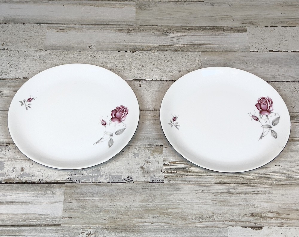 Vintage Fine Bohemian China MELODY Made in Czechoslovakia Rose Salad Plates (2)
