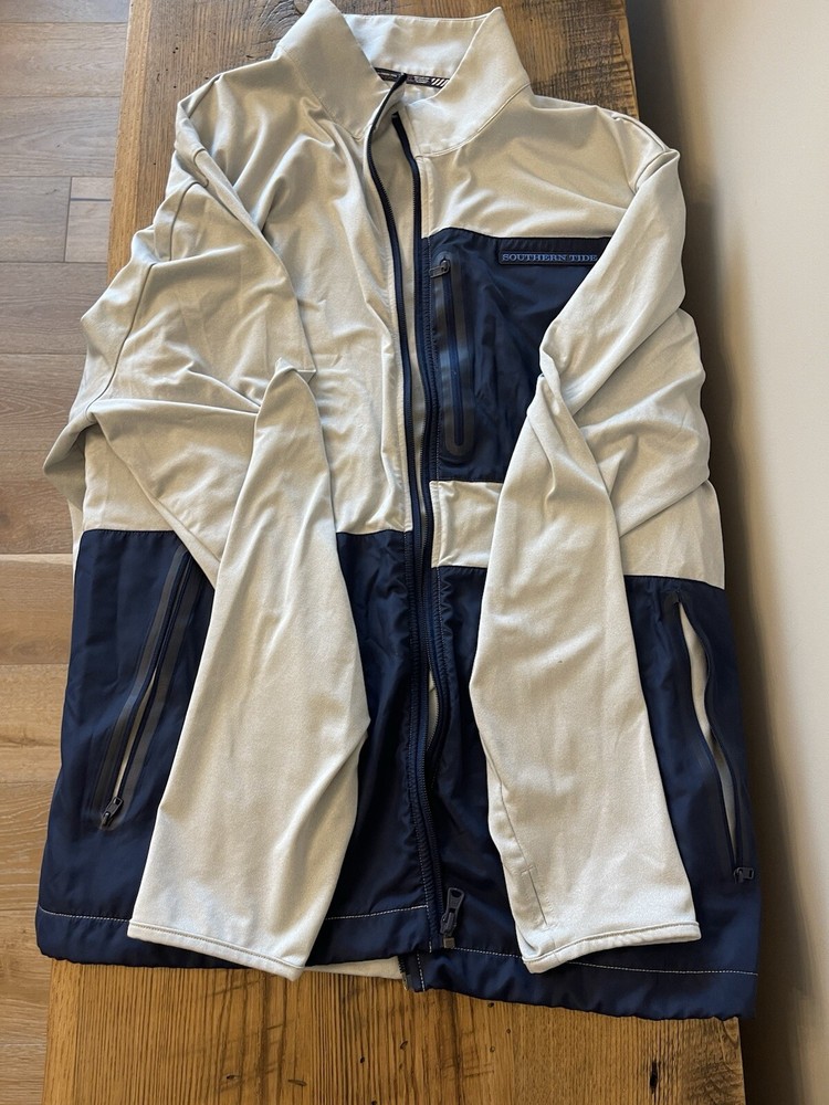 Southern Tide Performance Jacket Mens Size XXL Navy Tan Full Zip Lightweight
