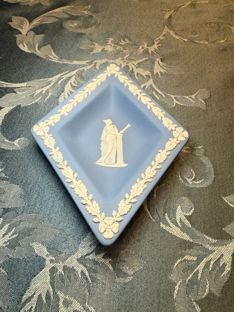 Vintage Wedgwood Blue Jasperware Diamond Shape Trinket Dish - Made in England