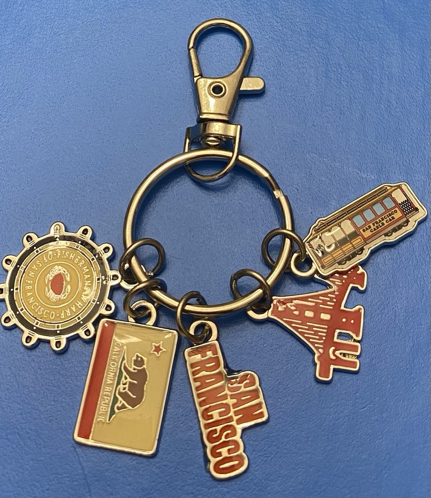 Silver Tone Enamel Charms San Franciso California Key Ring Chain Cutie Cute!