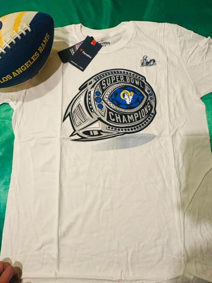 Men's Fanatics White Los Angeles Super Bowl LVI Champions Ring T-Shirt