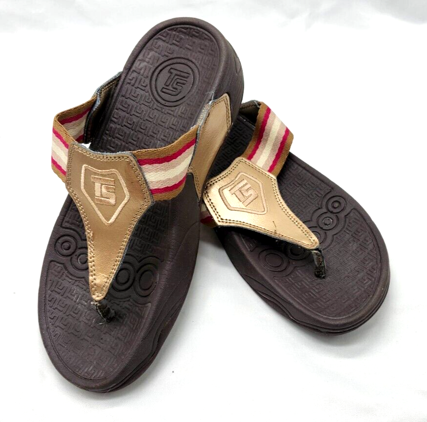 Academy of Therapeutic Footwear Size 7M Brown,Gold FlipFlop Leather Women Sandal-image