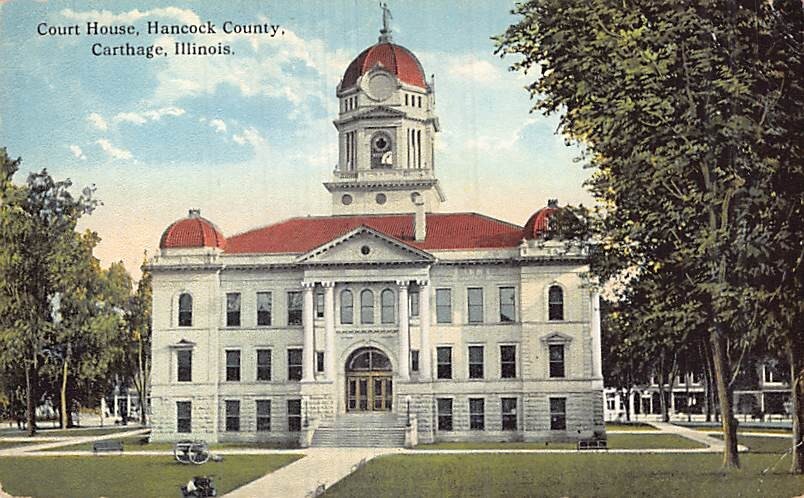 Postcard IL: Court House, Hancock County, Carthage, Illinois, Antique DB 1910's