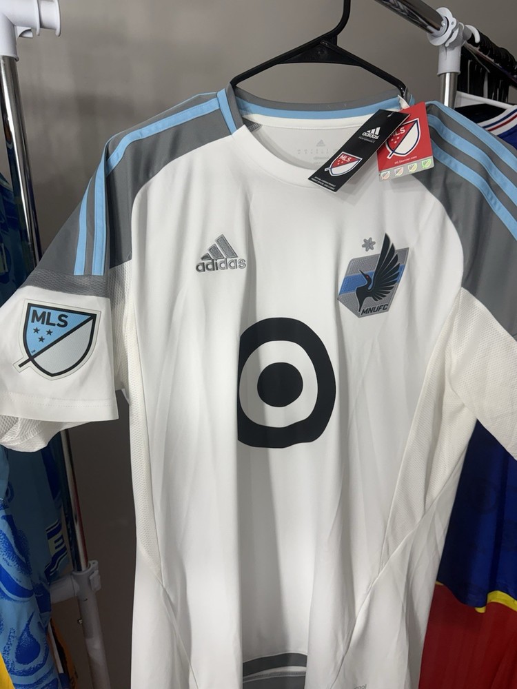 adidas Minnesota United FC White Gray Light Blue MLS Soccer Jersey Size M