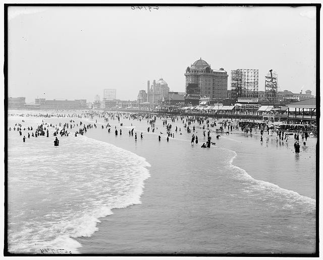 Atlantic City NJ Traymore Bathing Beach 1910s Crowded Boardwalk Beachfront