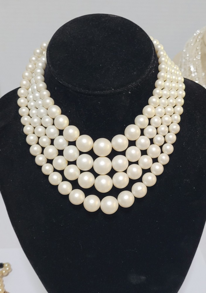 Japan Vintage 4-Strand Off-White Faux Pearl Beaded Necklace 16