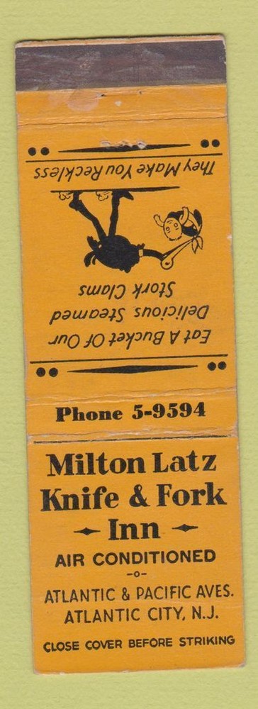 Matchbook Cover - Milton Latz Knife and Fork Inn Atlantic City NJ