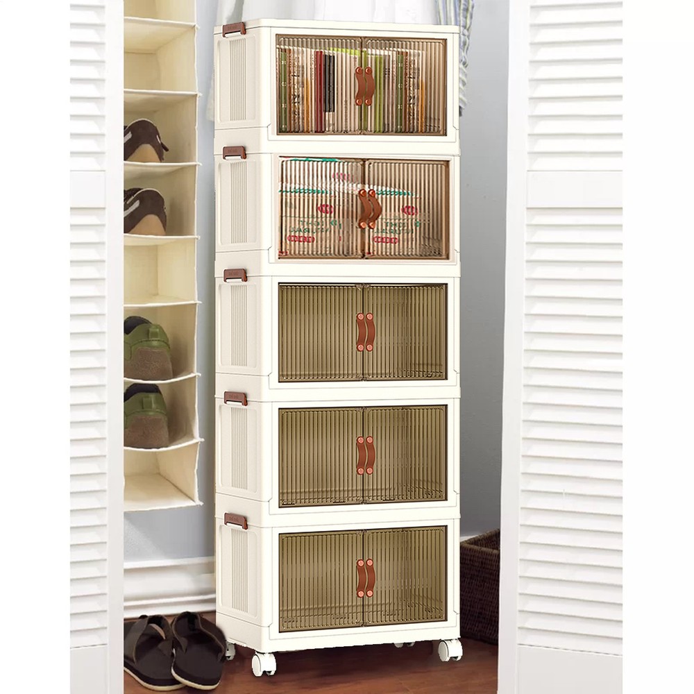 5-Pack Collapsible Stackable Storage Bins with Wheels Organizer Box Cabinet Cart