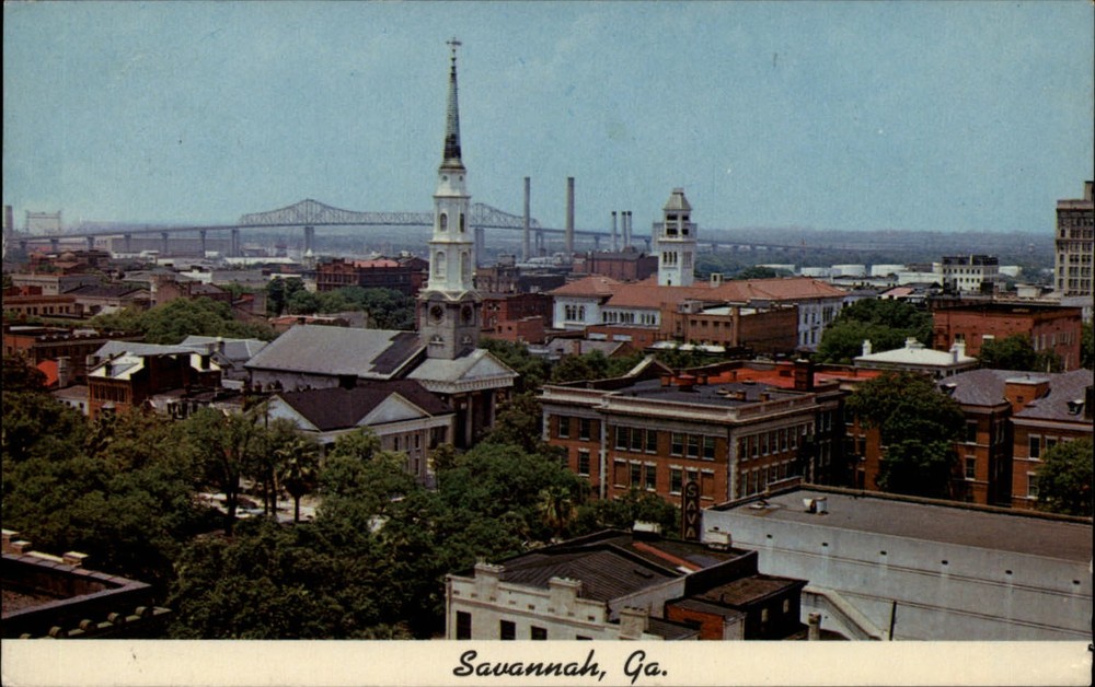 Savannah Georgia Eugene Talmadge bridge aerial view unused vintage postcard