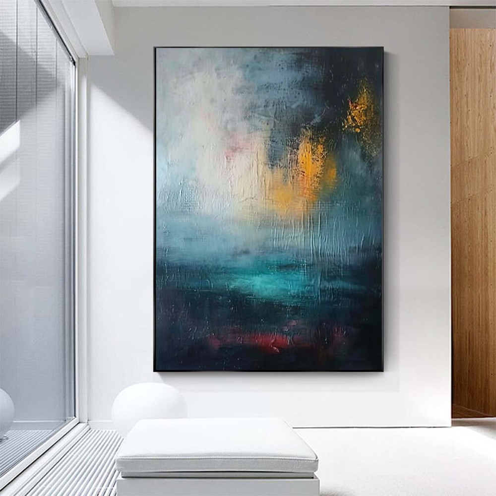 Original blue hand painted Oil Painting canvas Abstract Modern Decoration Room