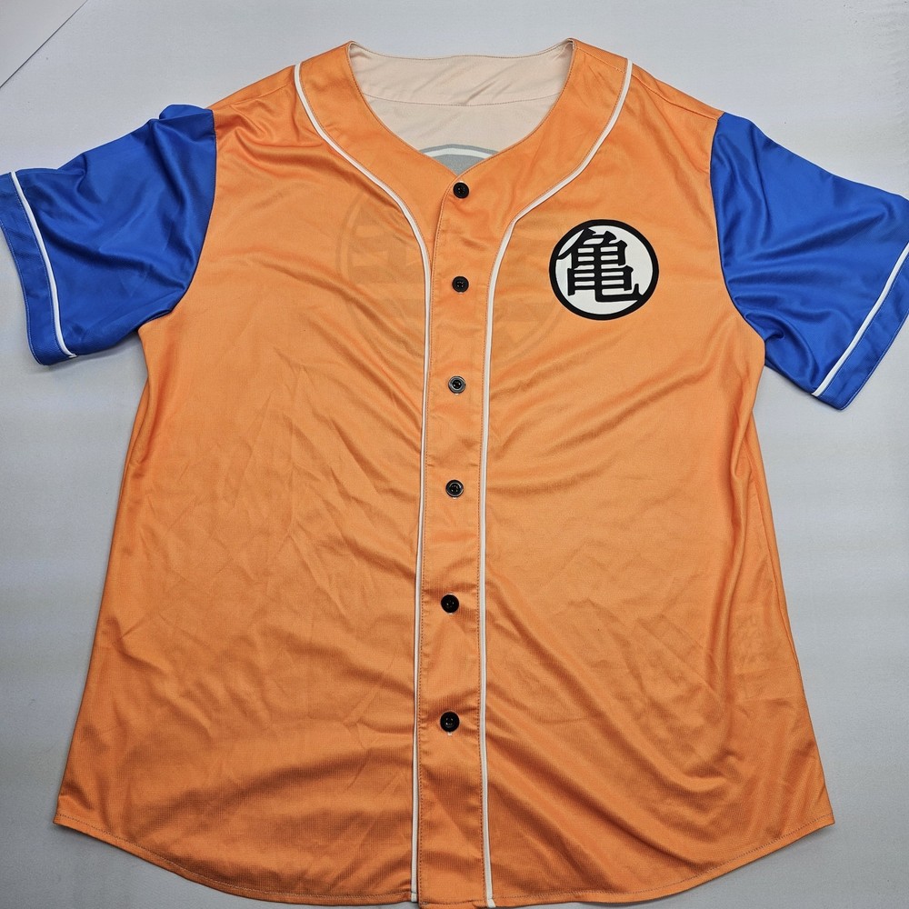 Dragon Ball Z Baseball Jersey Mens Large Orange Japanese Anime Ape Goku Button L