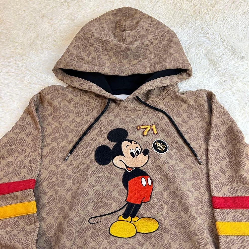 Coach Disney Mickey Mouse Signature Beige Hoodie Large M Size