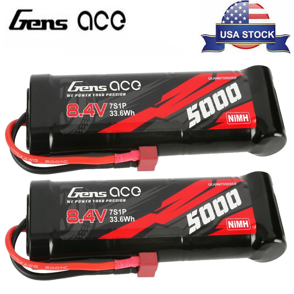 2X Gens Ace 8.4V 5000mAh 7S Ni-MH Battery Flat Style T plug For E-Revo Car New-image