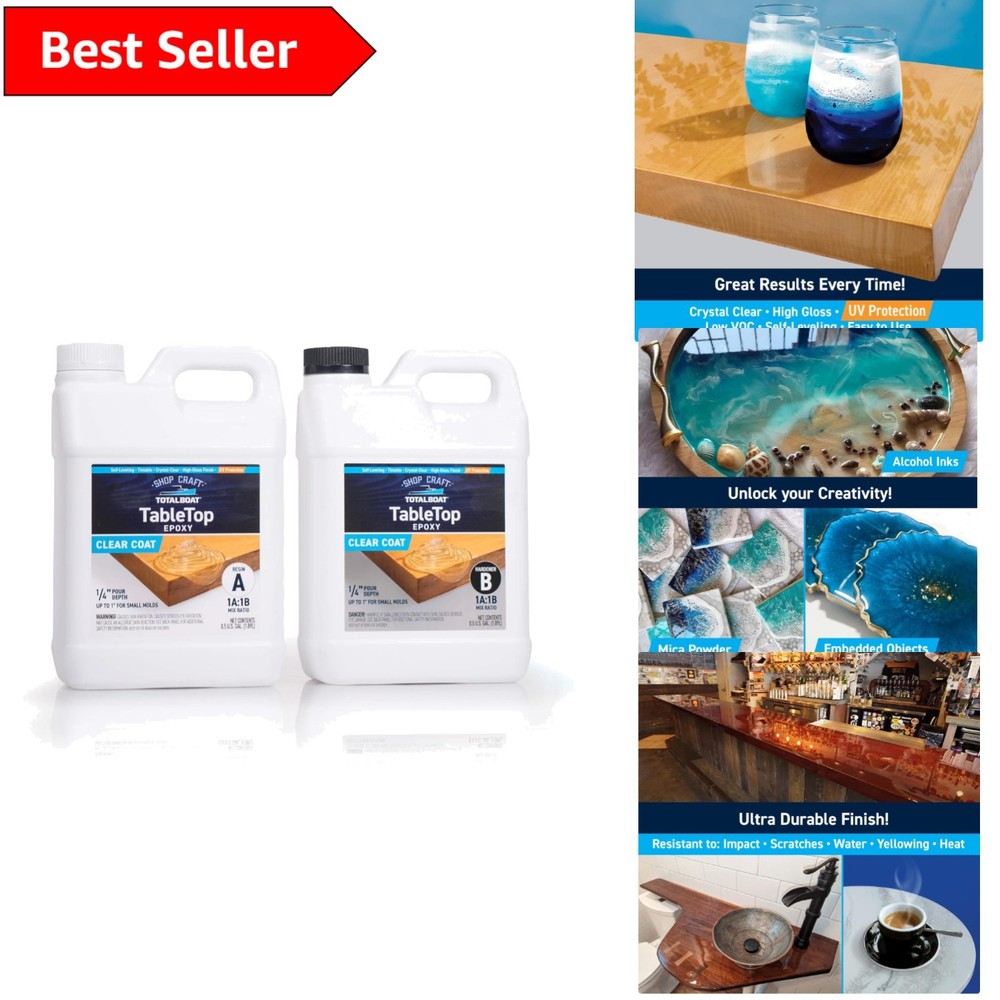 Crystal Clear 1 Gallon High Gloss Epoxy Resin Kit for Tables and Art