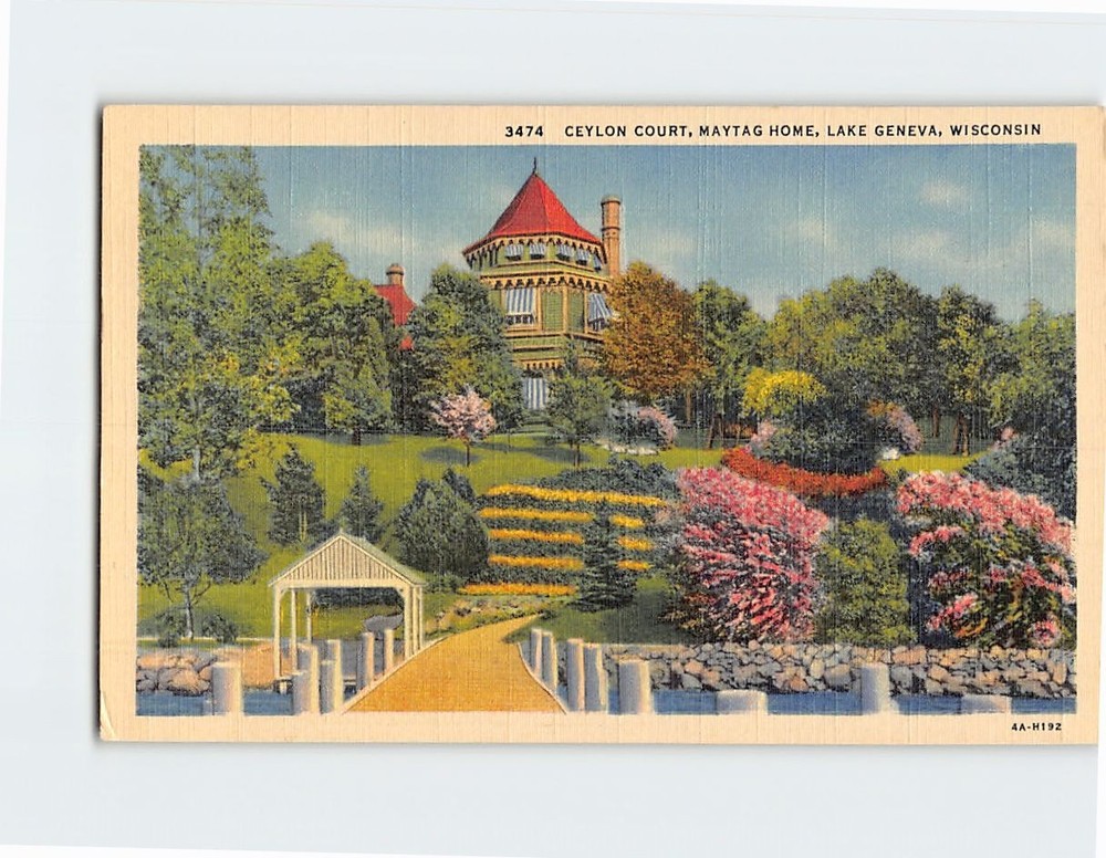 Postcard Ceylon Court Maytag Home Lake Geneva Wisconsin USA