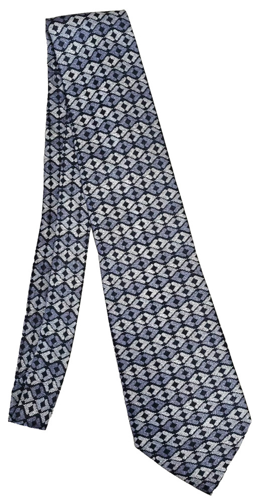 Paco Rabanne Men’s 100% Silk Gray Black Geometric Diamond Tie Hand Made in Italy